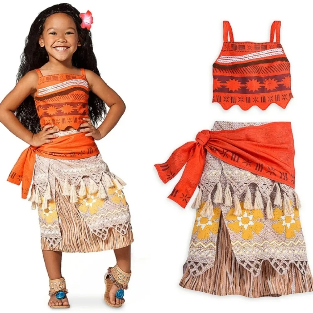 Disney MOANA Costume 3pc Sarong Skirt Top Halloween Dress Up Polynesian Play